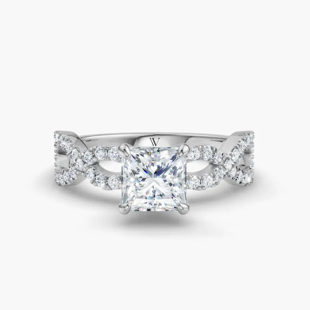 Certified 1 carat Lab Grown Diamond Princess Cut Infinity, Twist, Pavé Engagement Ring in 14K White Gold-Aurelia