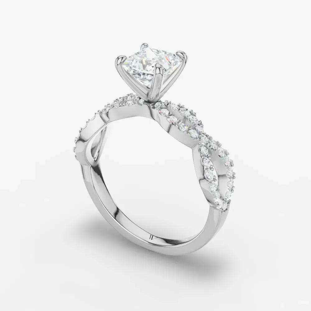 Certified 1 carat Lab Grown Diamond Princess Cut Infinity, Twist, Pavé Engagement Ring in 14K White Gold-Aurelia