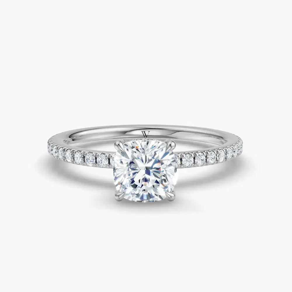 Certified 1 carat Lab Grown Diamond Cushion Cut Pavé, Hidden Halo Engagement Ring in Platinum-Orhi