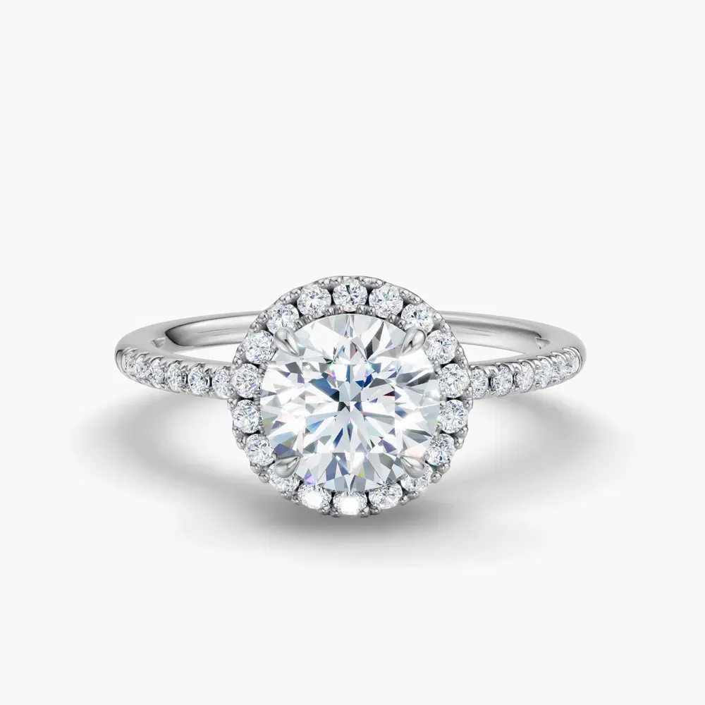 Certified 1 carat Lab Grown Diamond Round Cut Halo, Pavé, Classic Engagement Ring in Platinum-Elite Vaelumette
