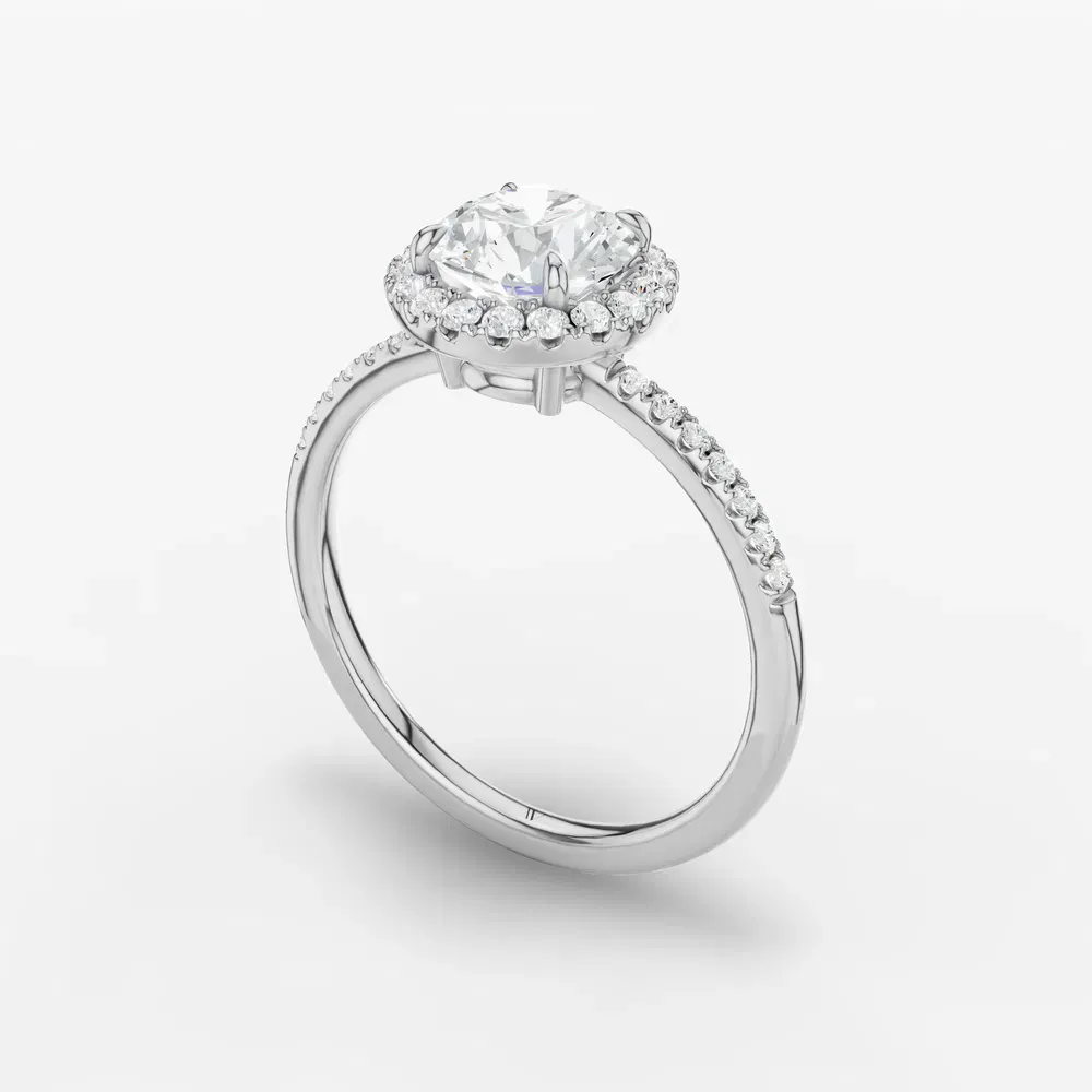 Certified 1 carat Lab Grown Diamond Round Cut Halo, Pavé, Classic Engagement Ring in Platinum-Elite Vaelumette