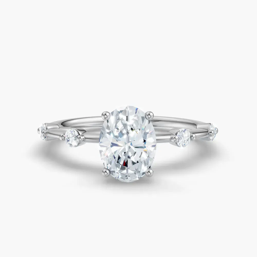 Certified 1 carat Lab Grown Diamond Oval Cut Low profile, Side Stone Engagement Ring in Platinum-Hriw