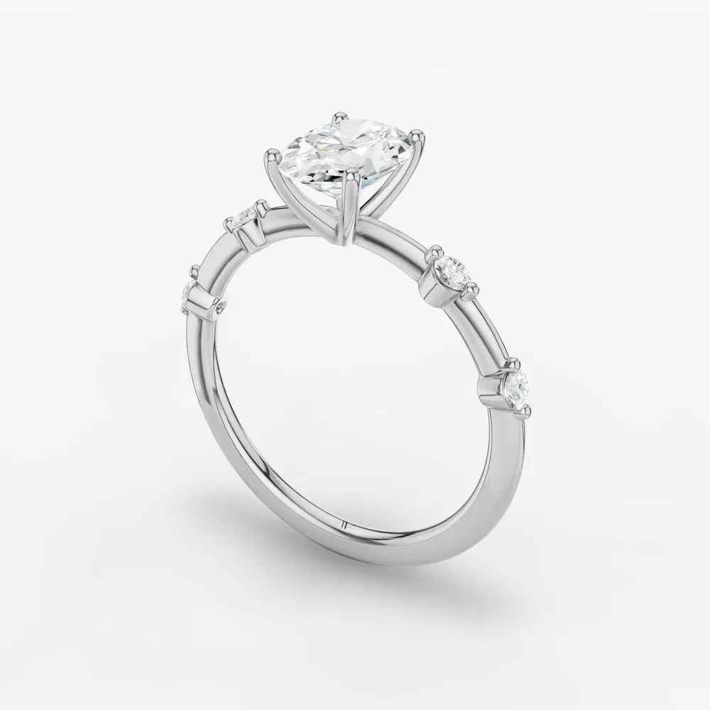 Certified 1 carat Lab Grown Diamond Oval Cut Low profile, Side Stone Engagement Ring in Platinum-Hriw