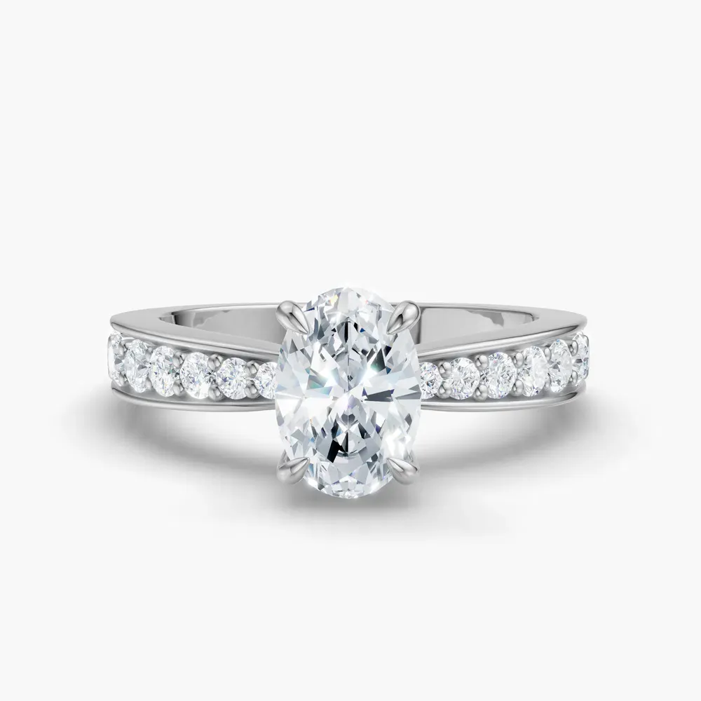 Certified 1 carat Lab Grown Diamond Oval Cut Pavé, Channel Set, Classic Engagement Ring in Platinum-Kaelis