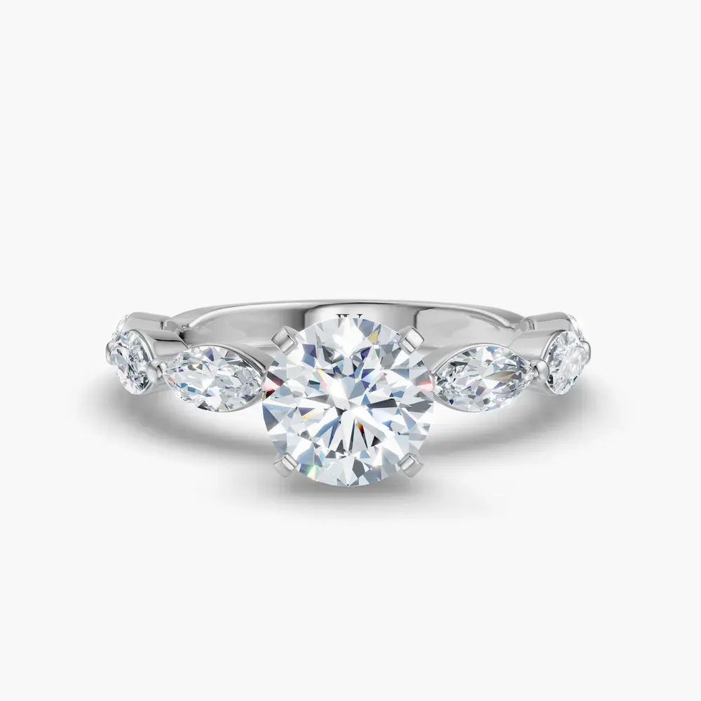 Certified 1 carat Lab Grown Diamond Round Cut Four Prong, Side Stone Engagement Ring in Platinum-Trind