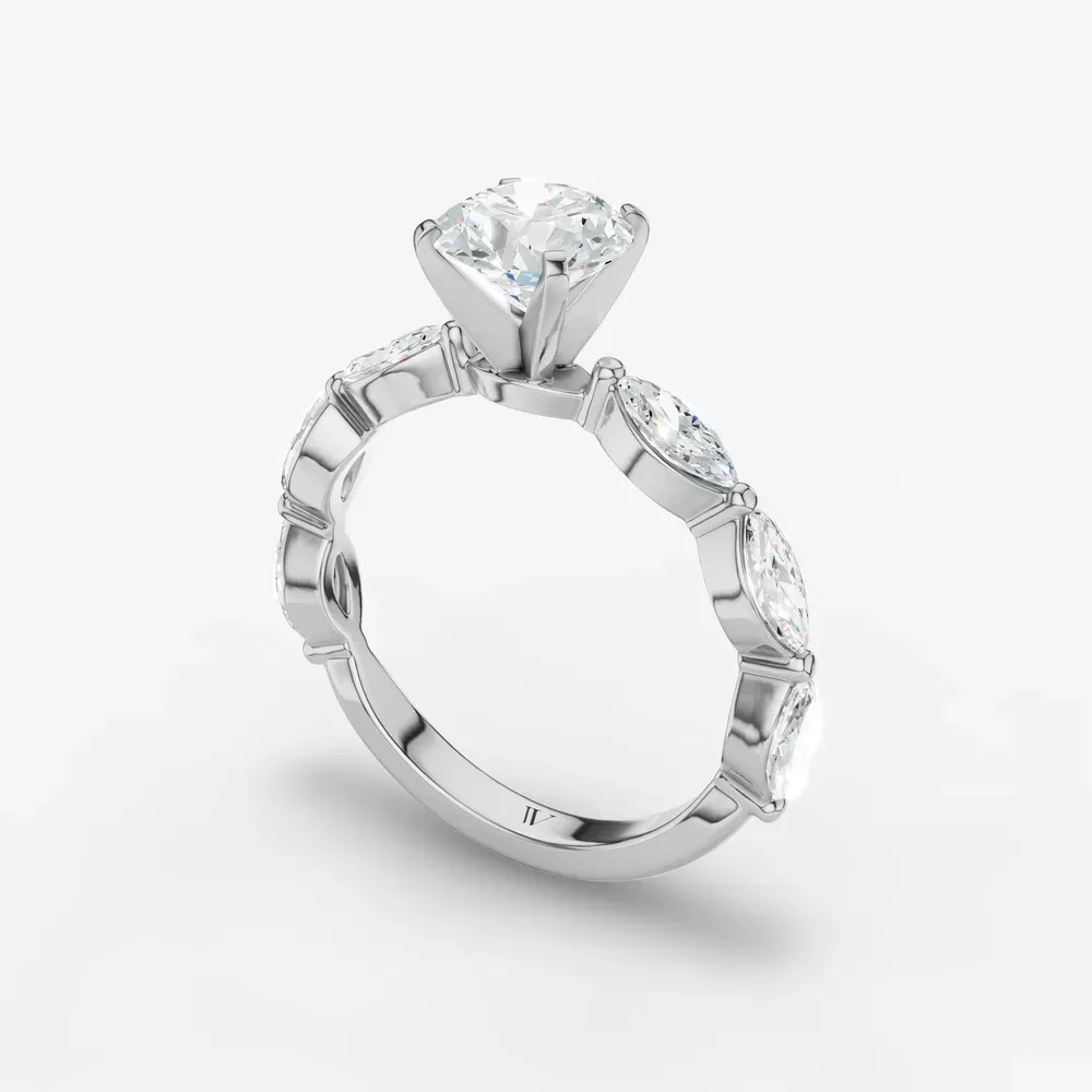 Certified 1 carat Lab Grown Diamond Round Cut Four Prong, Side Stone Engagement Ring in Platinum-Trind