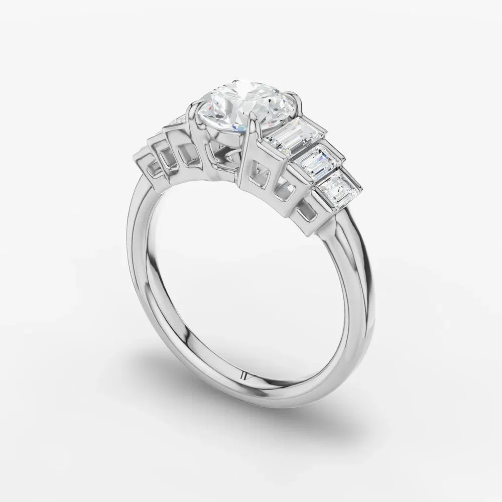 Certified 1 carat Lab Grown Diamond Round Cut Baguette, Art Deco, Four Prong Engagement Ring in Platinum-Zepy