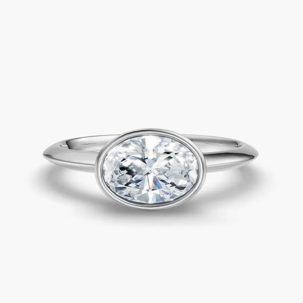Certified 1 carat Lab Grown Diamond Oval Cut Bezel, East-West, Solitaire Engagement Ring in Platinum-Galen