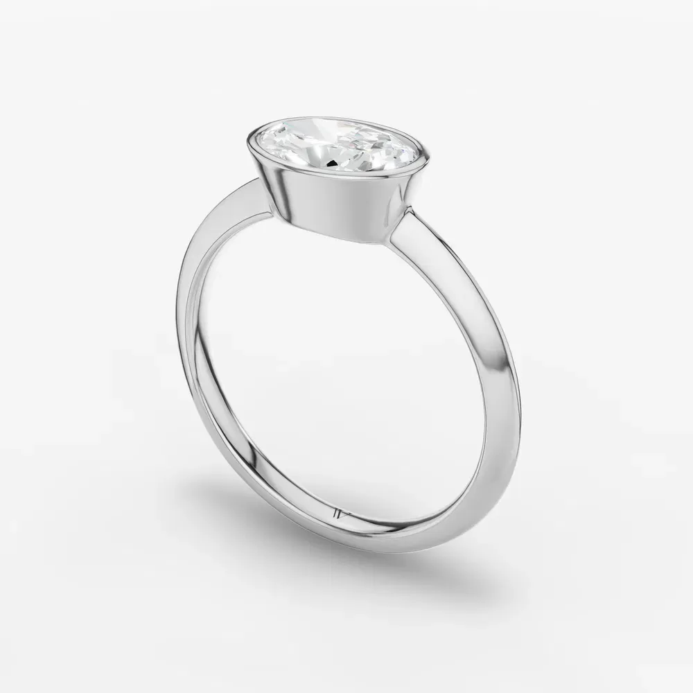 Certified 1 carat Lab Grown Diamond Oval Cut Bezel, East-West, Solitaire Engagement Ring in Platinum-Galen