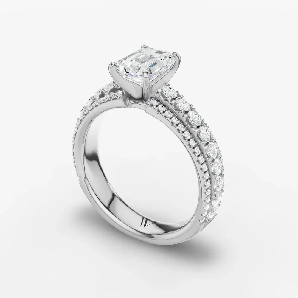 Certified 1 carat Lab Grown Diamond Emerald Cut Pavé Engagement Ring in Platinum-Riven