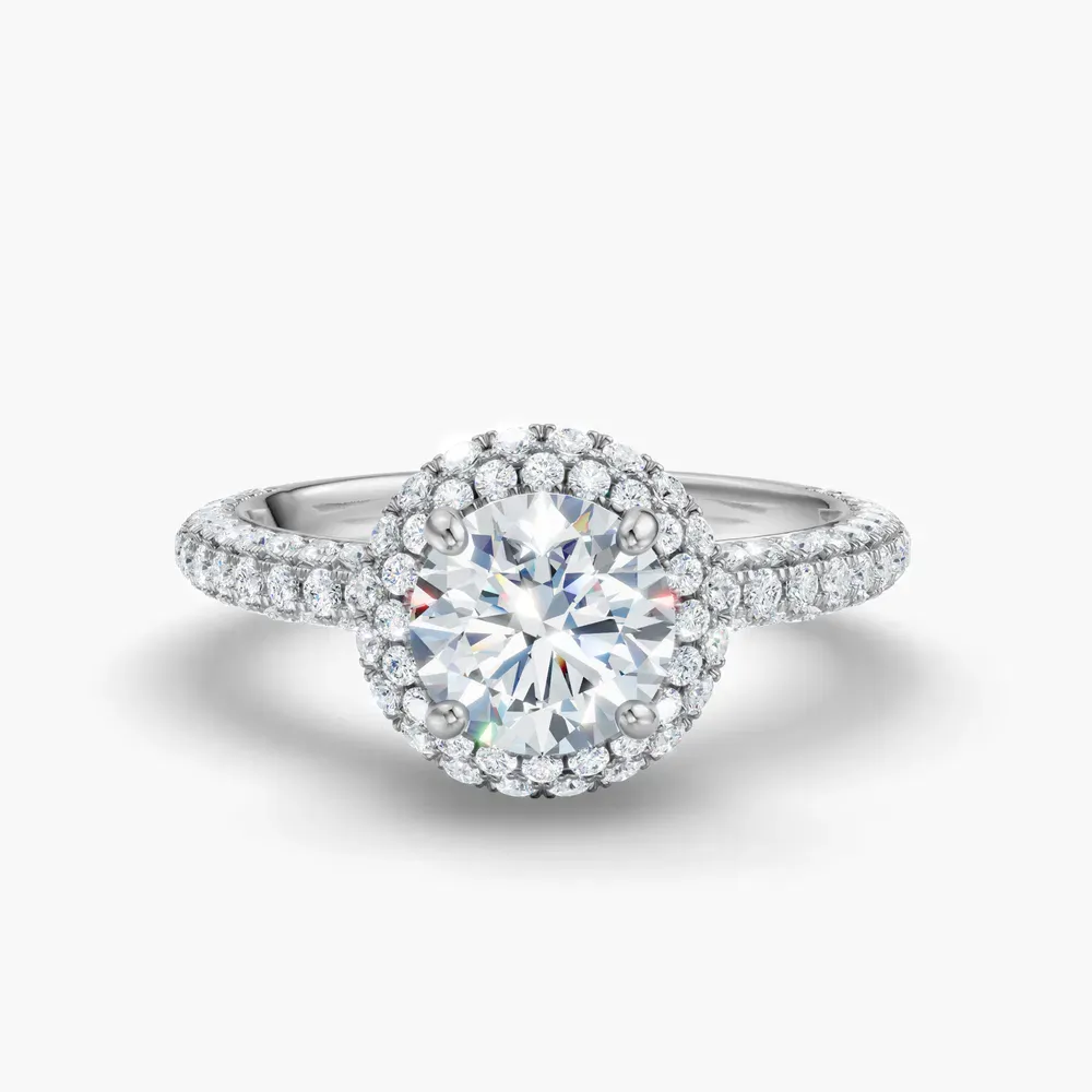 Certified 1 carat Lab Grown Diamond Round Cut Pavé, Halo, Hidden Halo Engagement Ring in Platinum-Brym