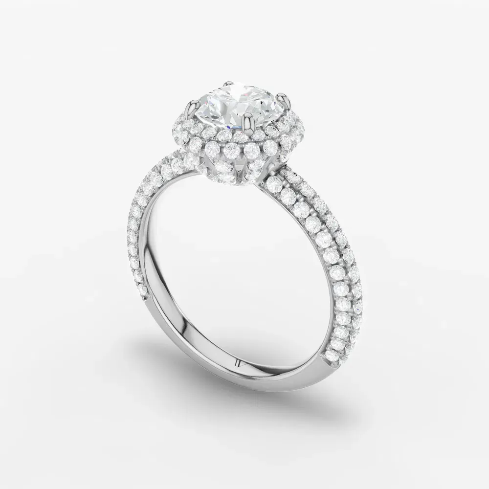 Certified 1 carat Lab Grown Diamond Round Cut Pavé, Halo, Hidden Halo Engagement Ring in Platinum-Brym
