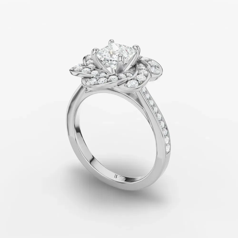 Certified 1 carat Lab Grown Diamond Princess Cut Floral, Nature inspired, Cathedral Engagement Ring in Platinum-Vorina
