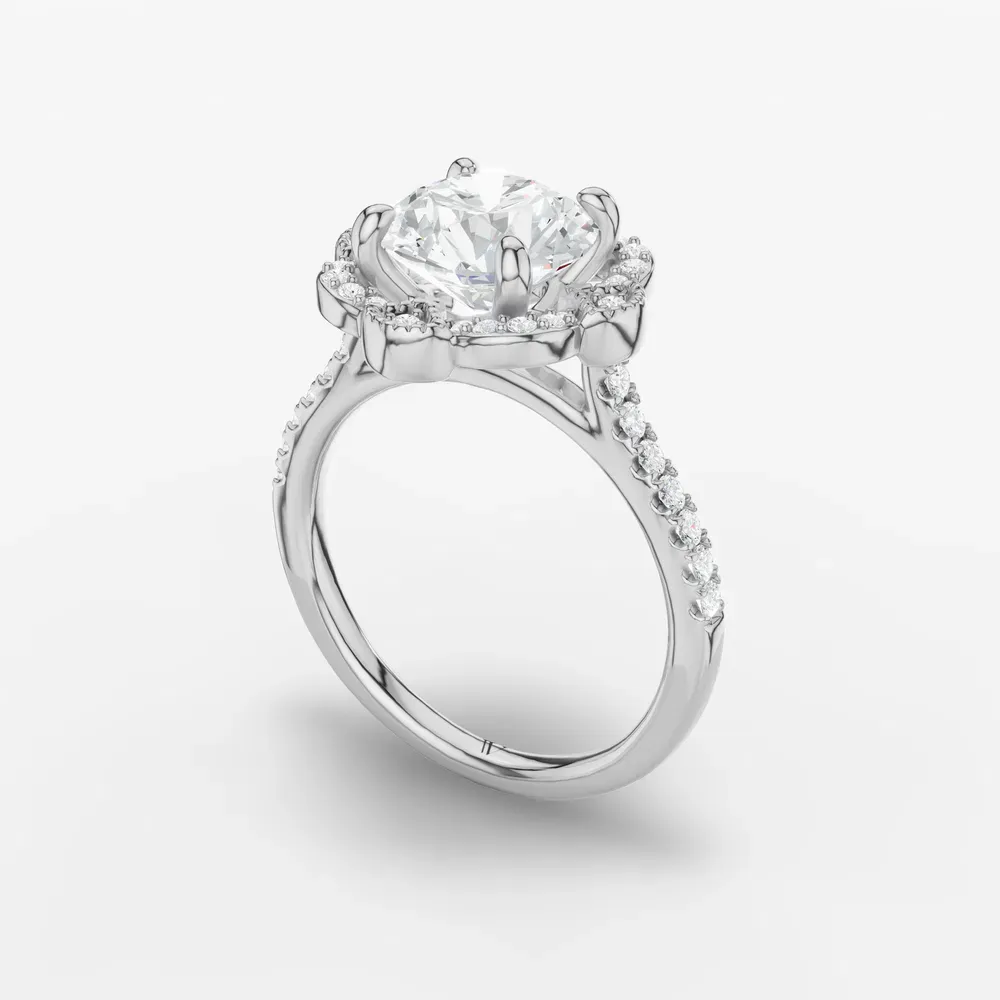 Certified 1 carat Lab Grown Diamond Round Cut Halo, Floral, Vintage Engagement Ring in Platinum-Willow