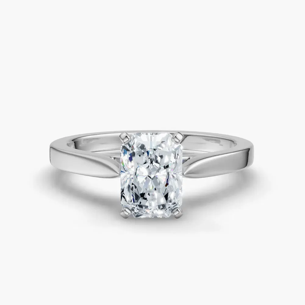 Certified 1 carat Lab Grown Diamond Radiant Cut Solitaire, Cathedral Engagement Ring in 14K White Gold-Saga