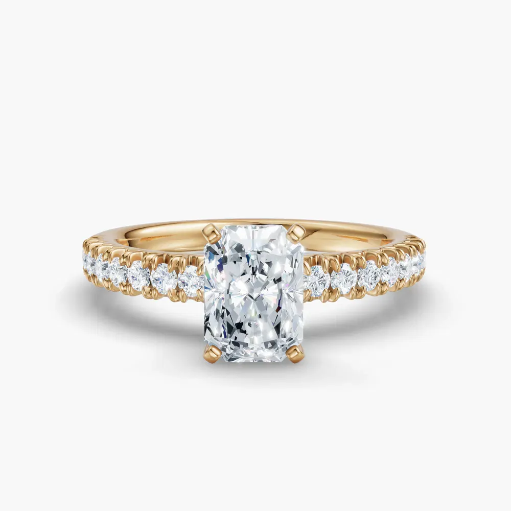 Certified 1 carat Lab Grown Diamond Radiant Cut Pavé, Classic, Simple Engagement Ring in 14K Yellow Gold-Nela