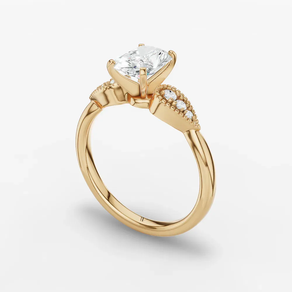 Certified 1 carat Lab Grown Diamond Radiant Cut Milgrain, Vintage, Side Stone Engagement Ring in 14K Yellow Gold-Yerlin