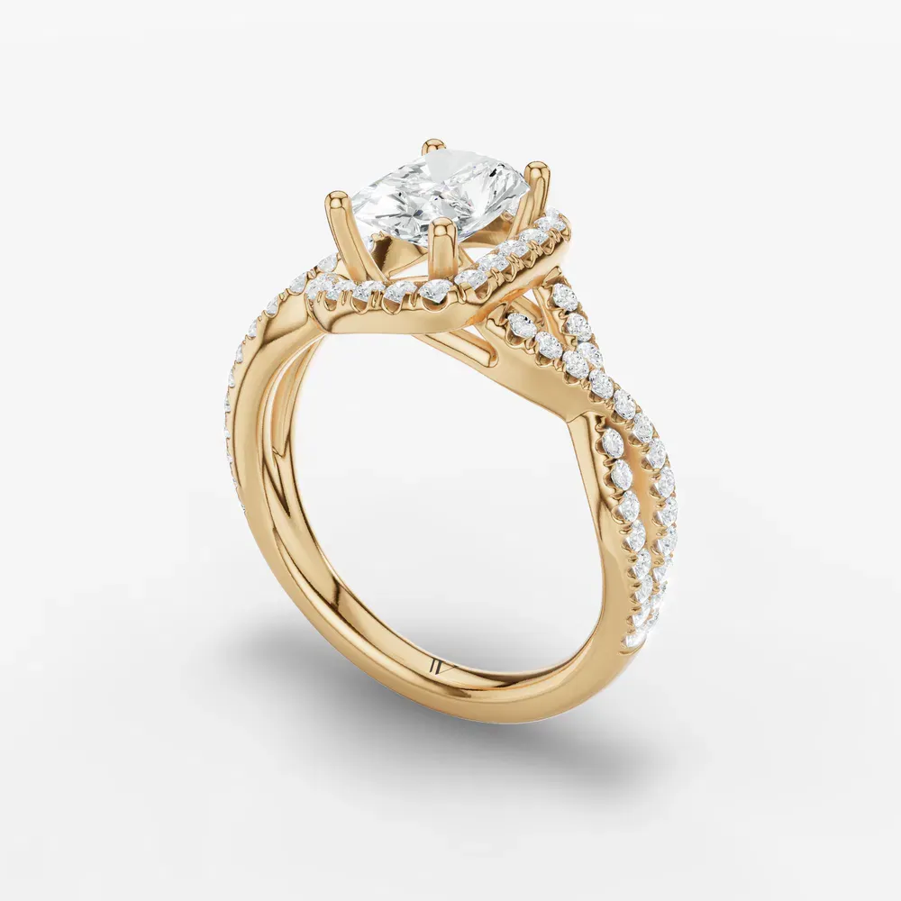 Certified 1 carat Lab Grown Diamond Radiant Cut Unique, Pavé, Halo Engagement Ring in 14K Yellow Gold-Stellune