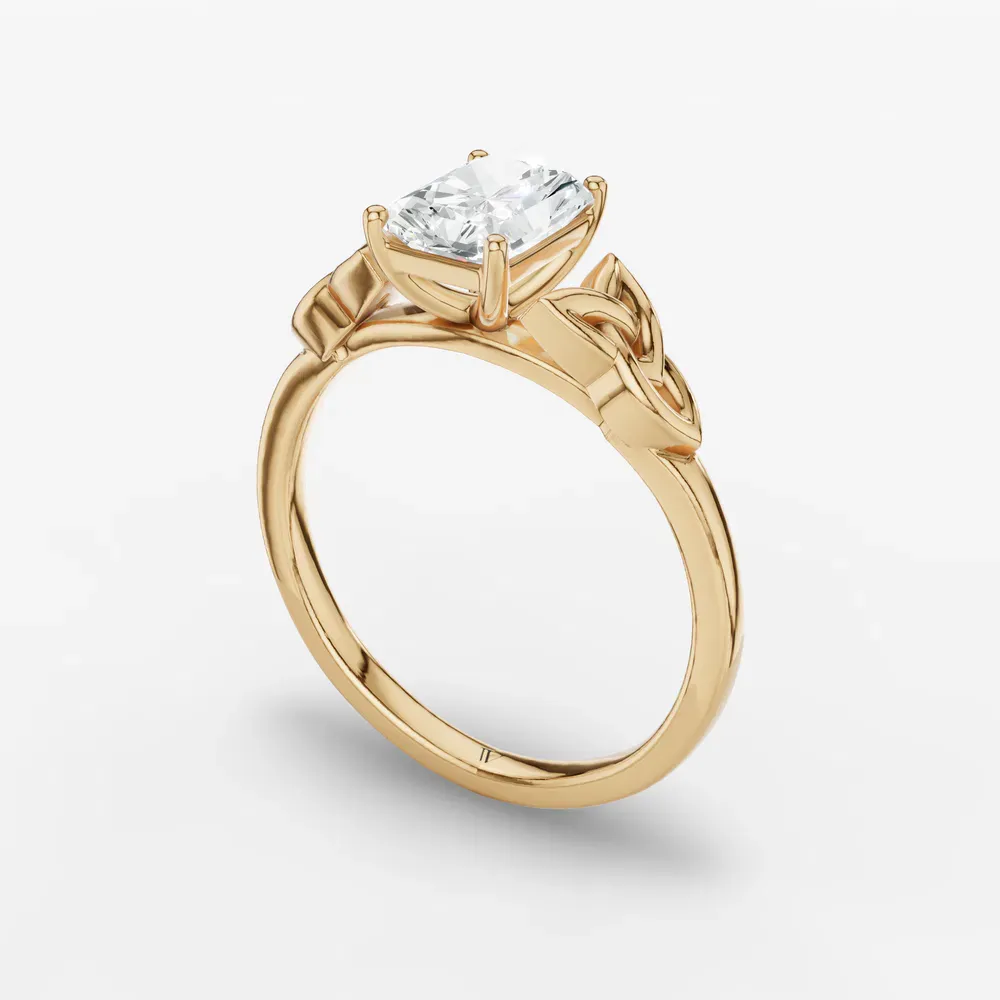 Certified 1 carat Lab Grown Diamond Radiant Cut Solitaire, Cathedral, Celtic Engagement Ring in 14K Yellow Gold-Vire