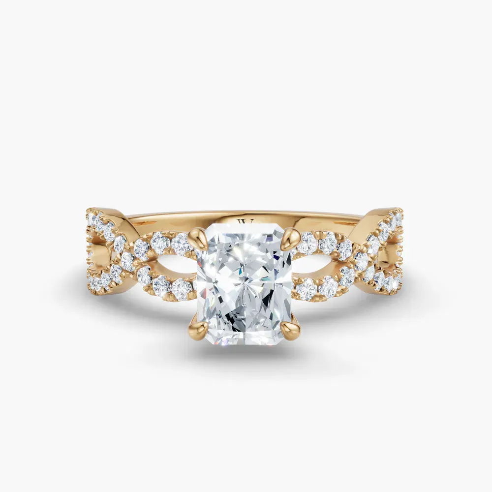 Certified 1 carat Lab Grown Diamond Radiant Cut Infinity, Twist, Pavé Engagement Ring in 14K Yellow Gold-Aurelia