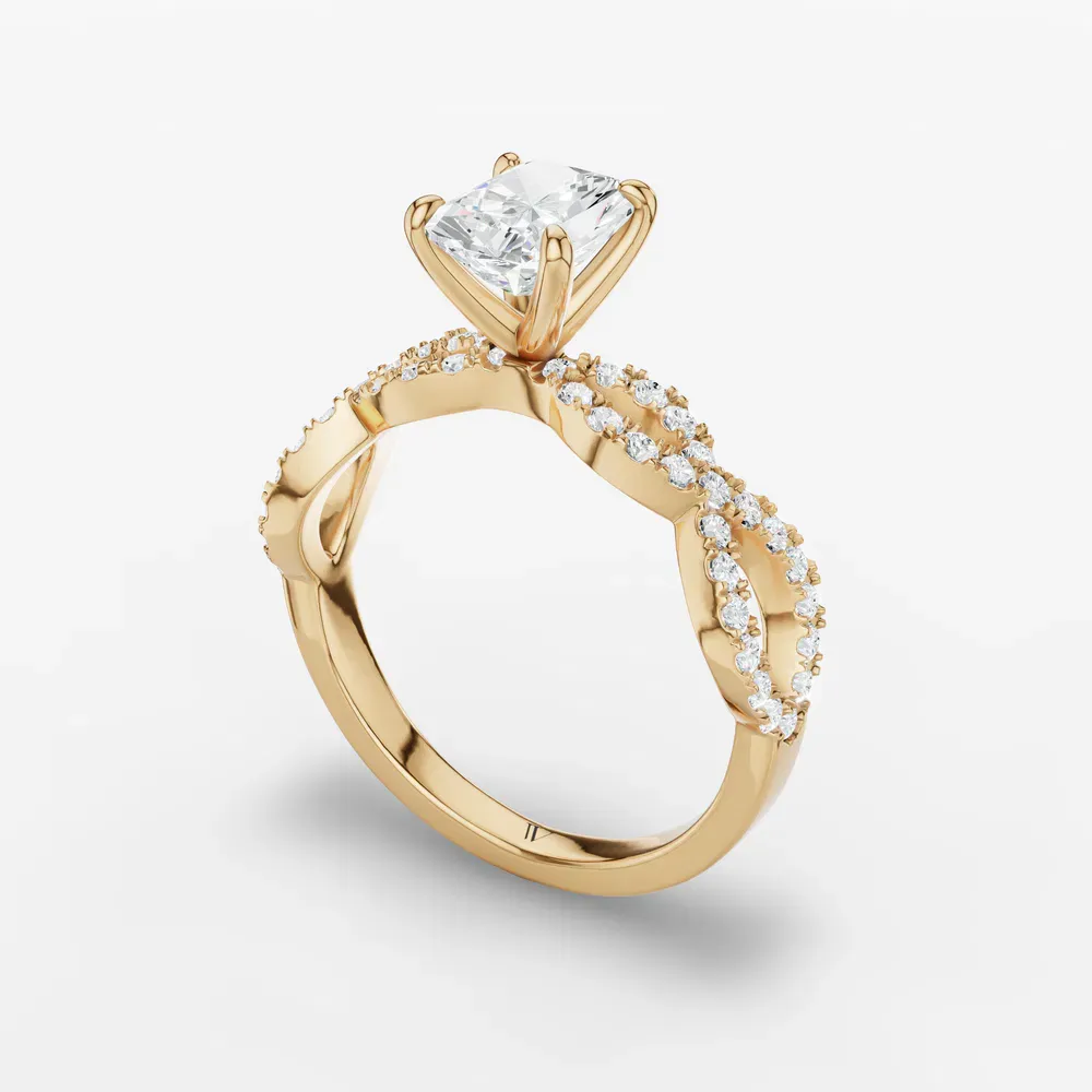 Certified 1 carat Lab Grown Diamond Radiant Cut Infinity, Twist, Pavé Engagement Ring in 14K Yellow Gold-Aurelia