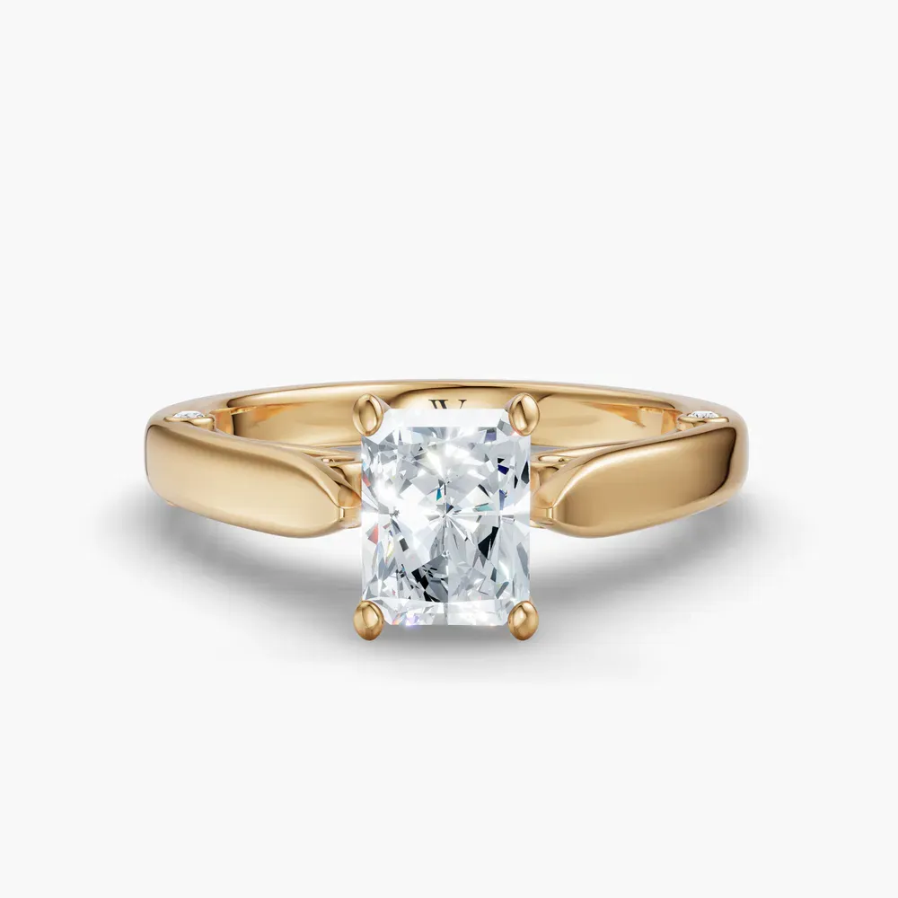 Certified 1 carat Lab Grown Diamond Radiant Cut Cathedral, Nature inspired, Solitaire Engagement Ring in 14K Yellow Gold-Saelor
