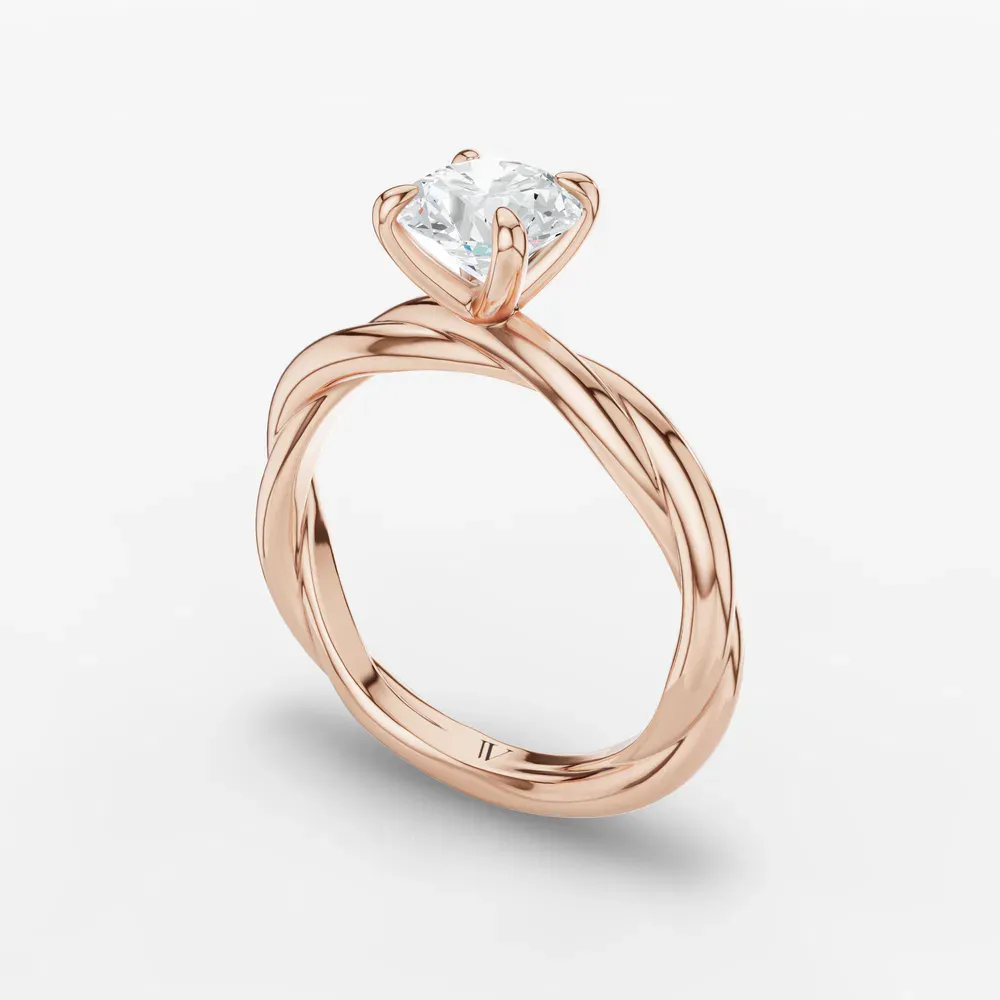 Certified 1 carat Lab Grown Diamond Round Cut Solitaire, Twist, Four Prong Engagement Ring in 18K Rose Gold-Fyora