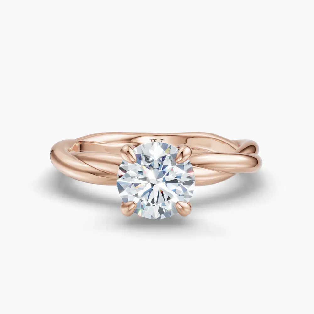 Certified 1 carat Lab Grown Diamond Round Cut Solitaire, Twist, Four Prong Engagement Ring in 18K Rose Gold-Fyora