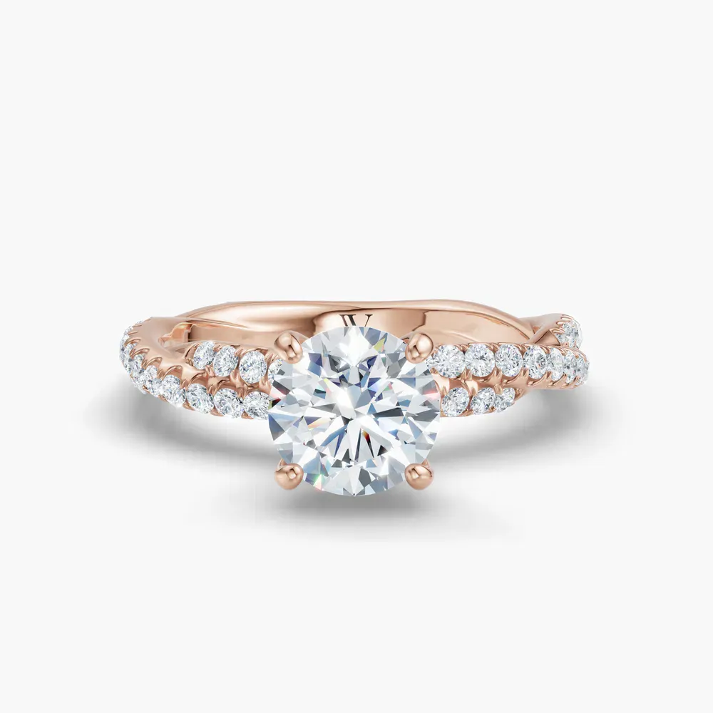 Certified 1 carat Lab Grown Diamond Round Cut Pavé, Twist, Four Prong Engagement Ring in 18K Rose Gold-Alva