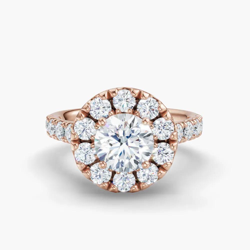 Certified 1 carat Lab Grown Diamond Round Cut Halo, Pavé, Cathedral Engagement Ring in 14K Rose Gold-Astrid