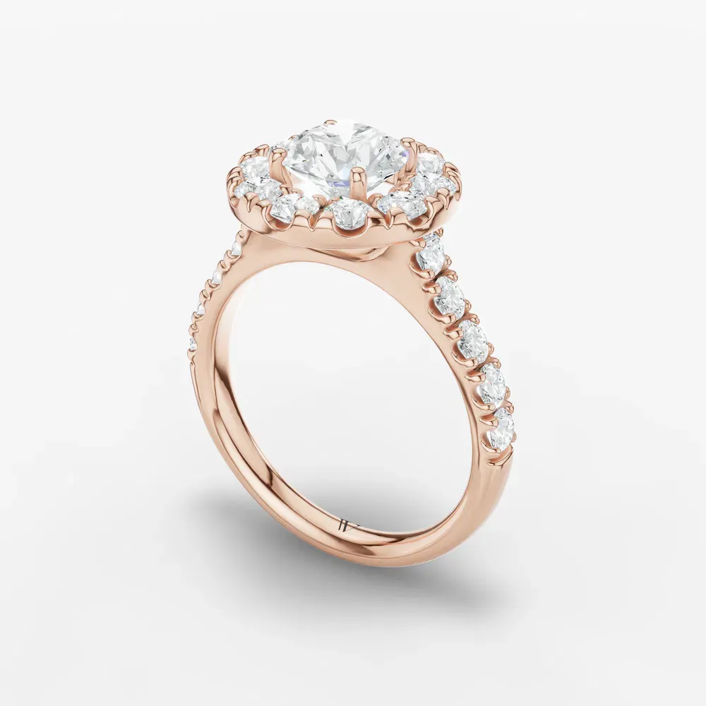 Certified 1 carat Lab Grown Diamond Round Cut Halo, Pavé, Cathedral Engagement Ring in 14K Rose Gold-Astrid