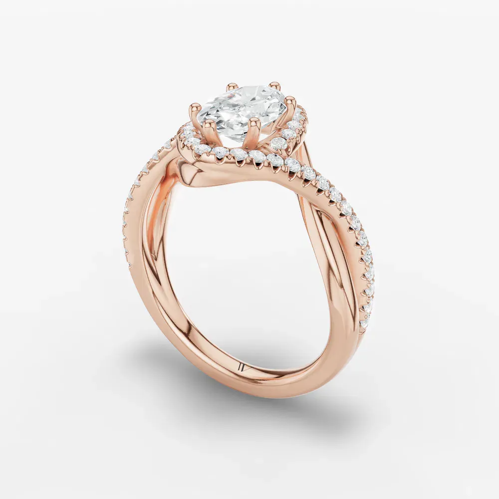 Certified 1 carat Lab Grown Diamond Oval Cut Halo, Pavé, Twist Engagement Ring in 18K Rose Gold-Dell