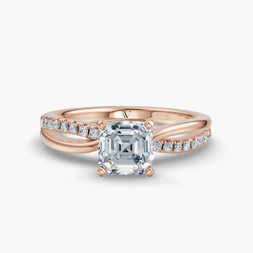 Certified 1 carat Lab Grown Diamond Asscher Cut Pavé, Split Shank Engagement Ring in 14K Rose Gold-Polaris