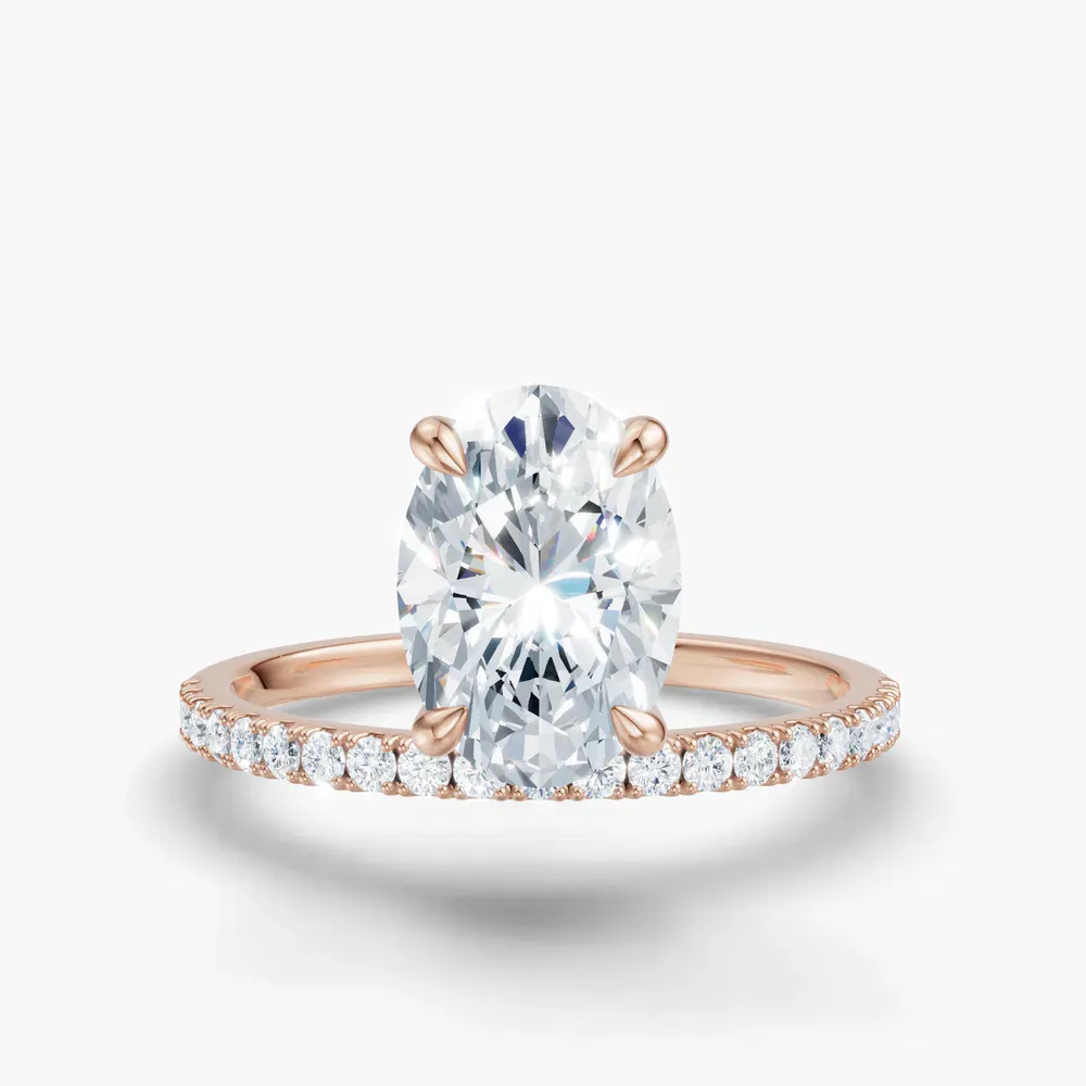 Certified 1 carat Lab Grown Diamond Oval Cut Solitaire, Floating, Side Stone Engagement Ring in 18K Rose Gold-Vera