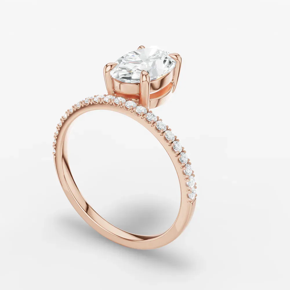 Certified 1 carat Lab Grown Diamond Oval Cut Solitaire, Floating, Side Stone Engagement Ring in 18K Rose Gold-Vera