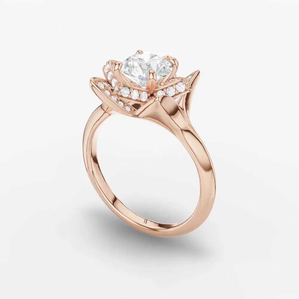 Certified 1 carat Lab Grown Diamond Round Cut Floral, Pavé, Nature inspired Engagement Ring in 14K Rose Gold-Marova