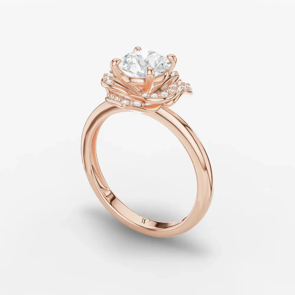 Certified 1 carat Lab Grown Diamond Round Cut Floral, Halo, Four Prong Engagement Ring in 18K Rose Gold-Brook
