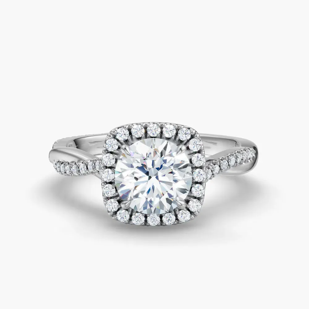 Certified 1 carat Lab Grown Diamond Round Cut Twist, Cathedral, Pavé Engagement Ring in 14K White Gold-Itic