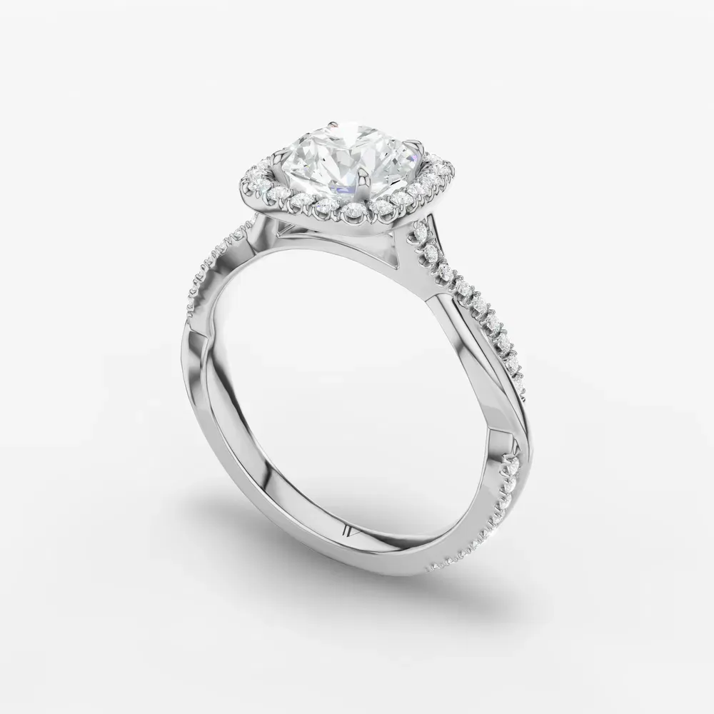 Certified 1 carat Lab Grown Diamond Round Cut Twist, Cathedral, Pavé Engagement Ring in 14K White Gold-Itic