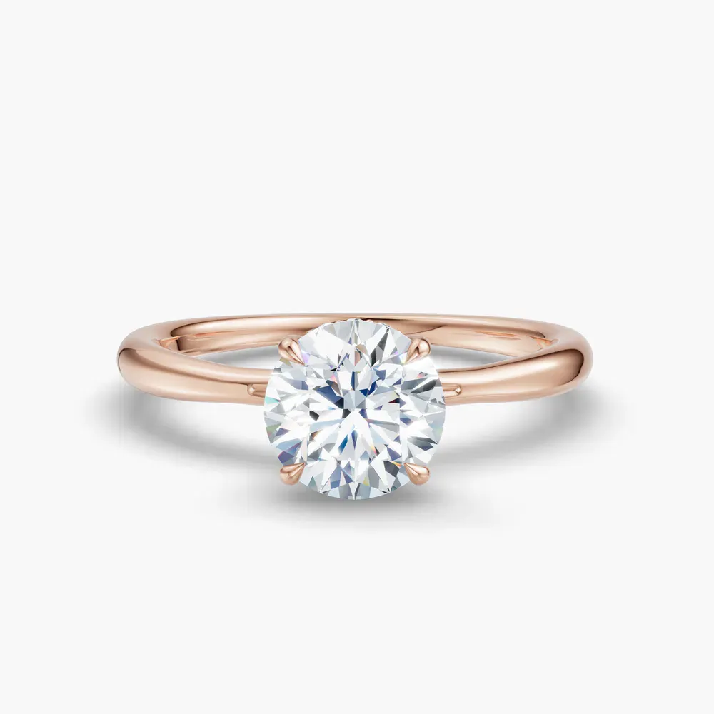 Certified 1 carat Lab Grown Diamond Round Cut Hidden Halo, Solitaire, Four Prong Engagement Ring in 14K Rose Gold-Anomis