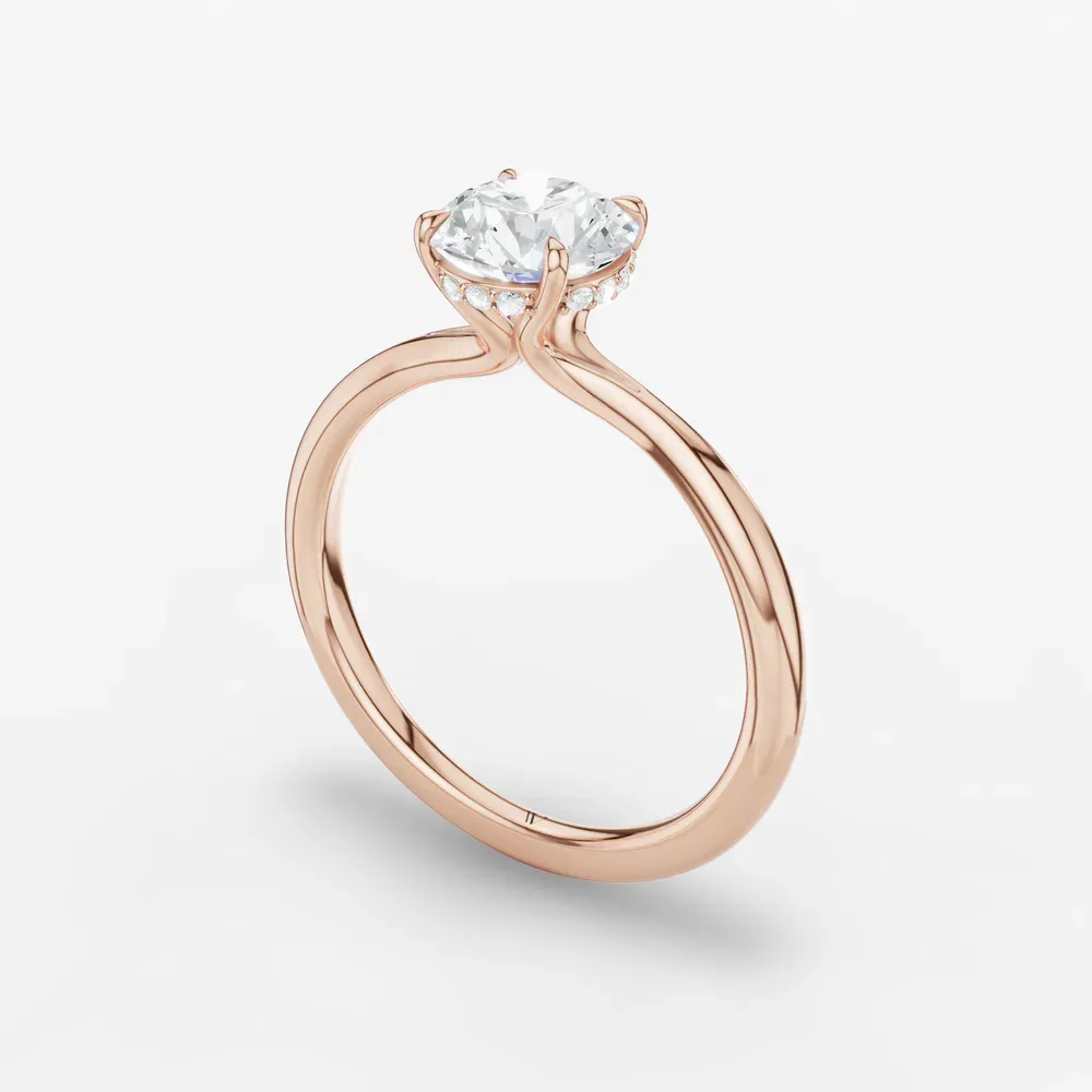 Certified 1 carat Lab Grown Diamond Round Cut Hidden Halo, Solitaire, Four Prong Engagement Ring in 14K Rose Gold-Anomis