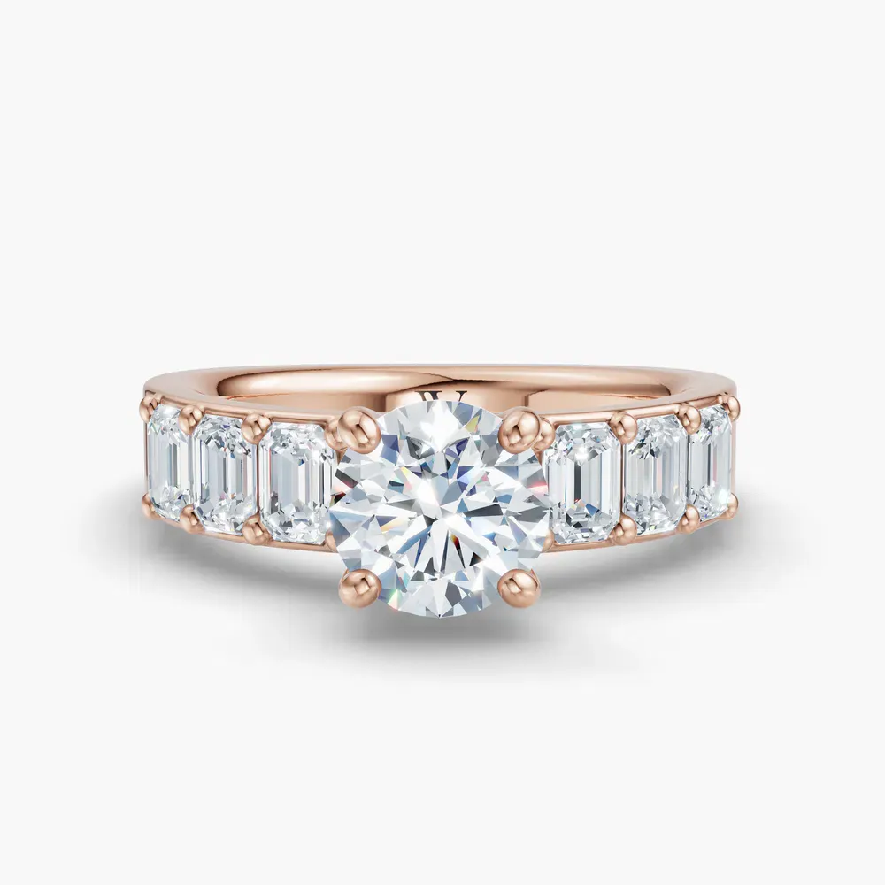 Certified 1 carat Lab Grown Diamond Round Cut Four Prong, Side Stone Engagement Ring in 14K Rose Gold-Novalis