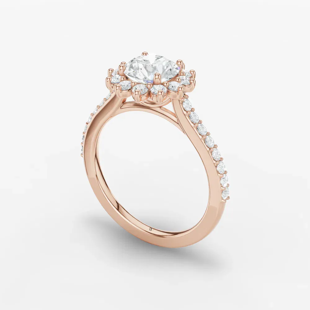 Certified 1 carat Lab Grown Diamond Round Cut Pavé, Halo, Floral Engagement Ring in 14K Rose Gold-Elite Juniper