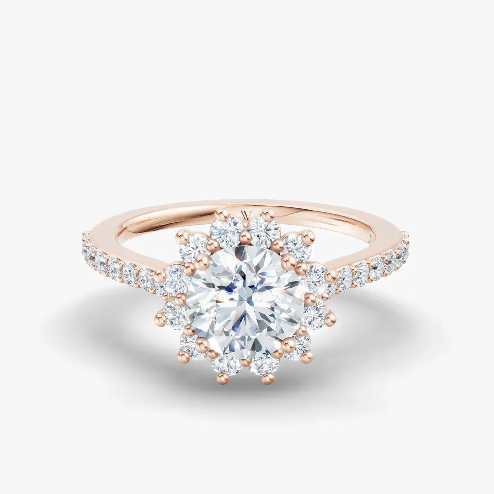 Certified 1 carat Lab Grown Diamond Round Cut Pavé, Halo, Floral Engagement Ring in 14K Rose Gold-Elite Juniper