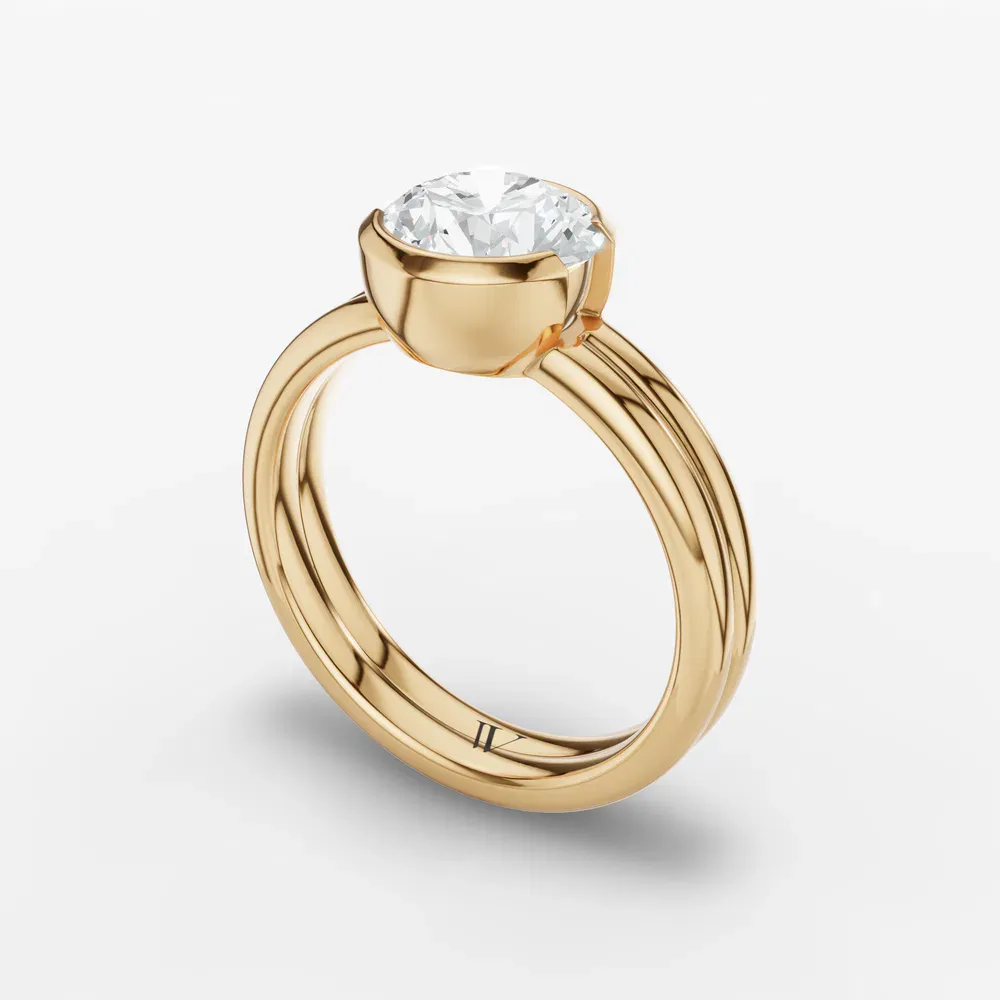 Certified 1 carat Lab Grown Diamond Round Cut Solitaire, Bezel, Modern Engagement Ring in 14K Yellow Gold-Sena