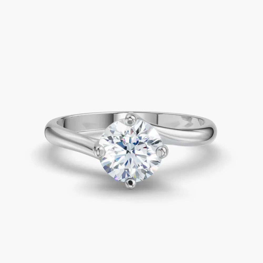 Certified 1 carat Lab Grown Diamond Round Cut Solitaire, Split Shank, Twist Engagement Ring in 14K White Gold-Willa