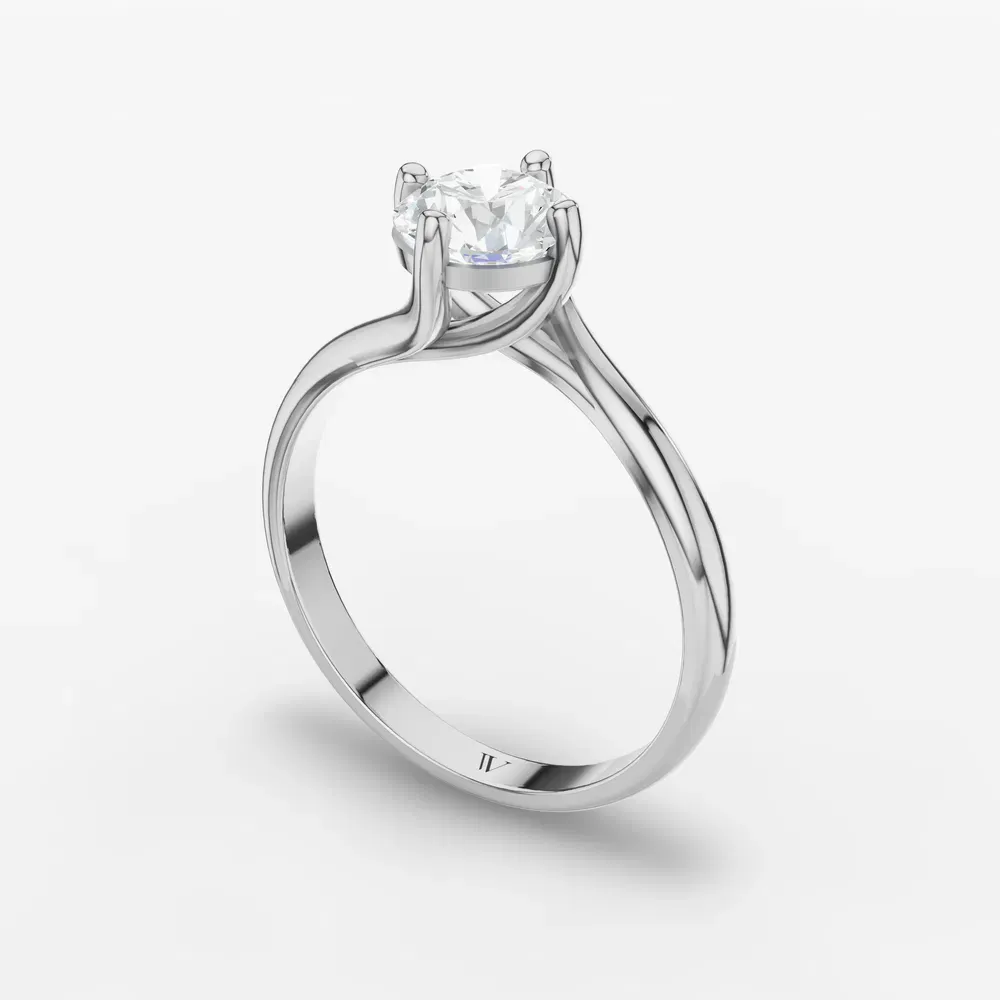 Certified 1 carat Lab Grown Diamond Round Cut Solitaire, Split Shank, Twist Engagement Ring in 14K White Gold-Willa