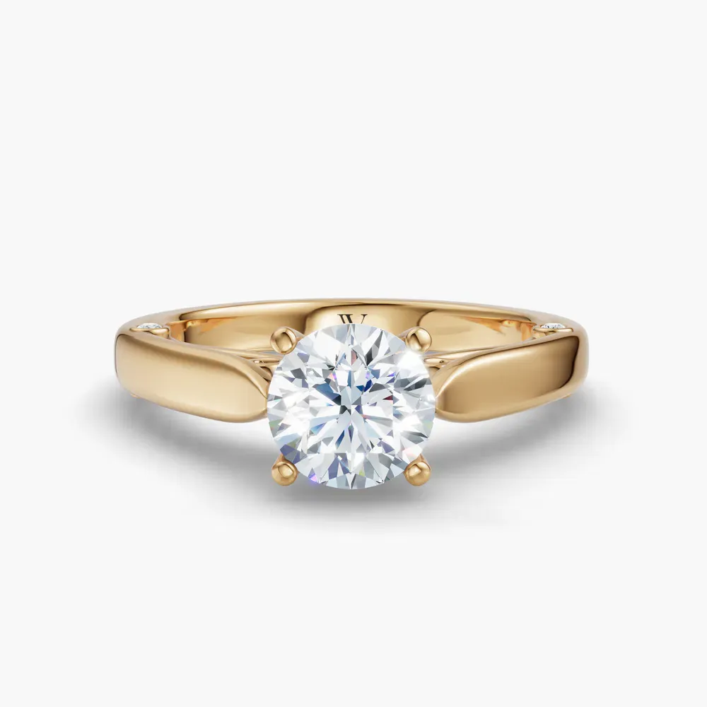 Certified 1 carat Lab Grown Diamond Round Cut Cathedral, Nature inspired, Solitaire Engagement Ring in 14K Yellow Gold-Saelor