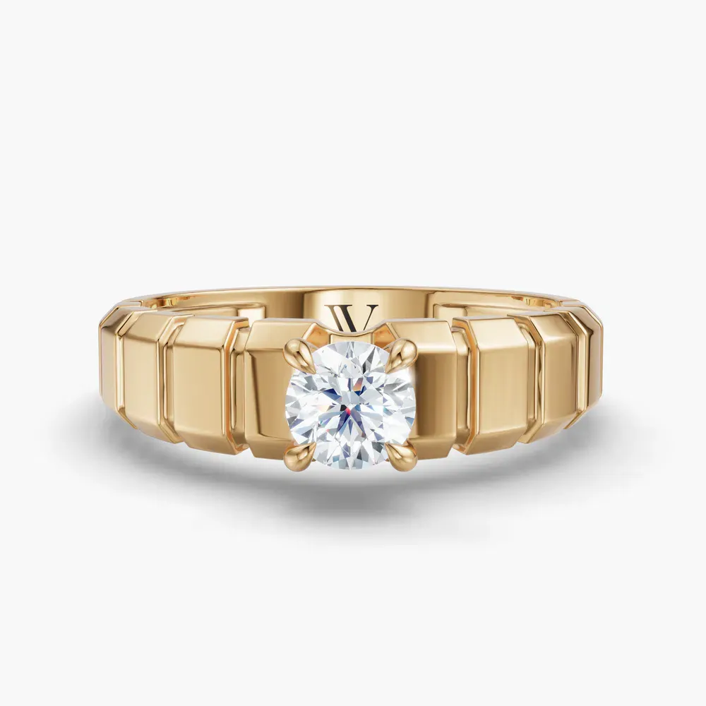 Certified 1 carat Lab Grown Diamond Round Cut Men's Engagement Ring in 14K Yellow Gold-Staircase