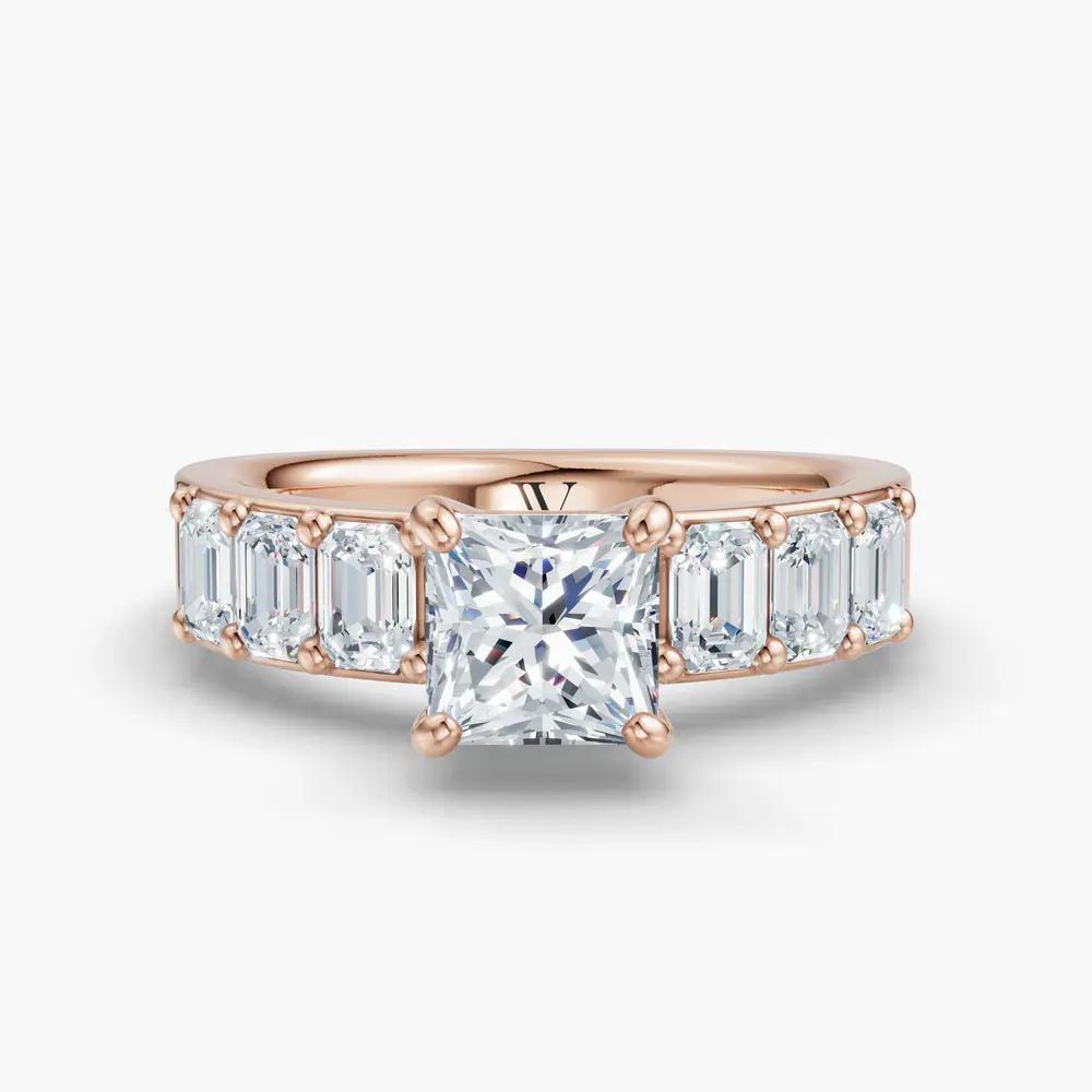Certified 1 carat Lab Grown Diamond Princess Cut Side Stone Engagement Ring in 14K Rose Gold-Novalis